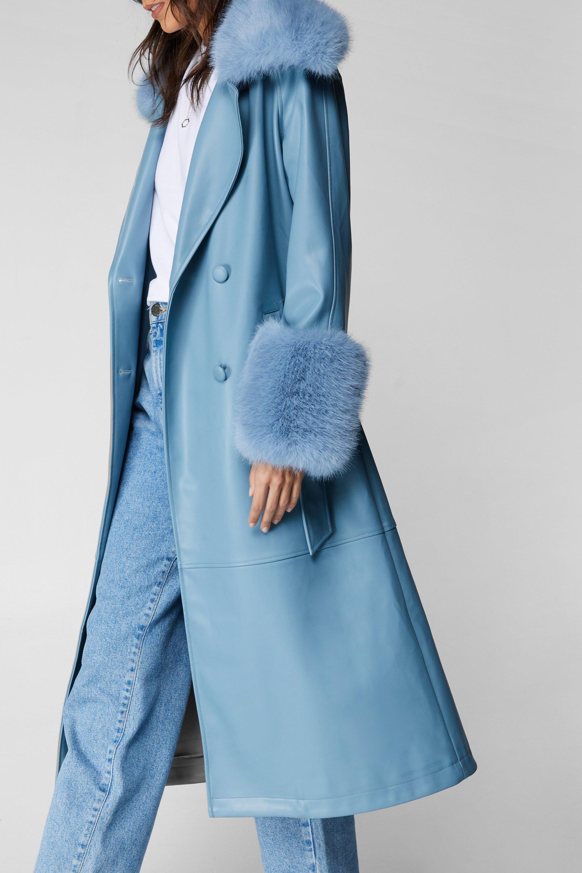 Light blue coat with fur outlet collar